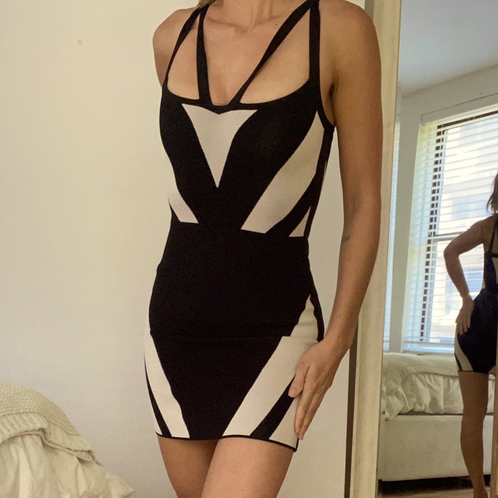 Marciano Black and Tan stretchy mini dress!